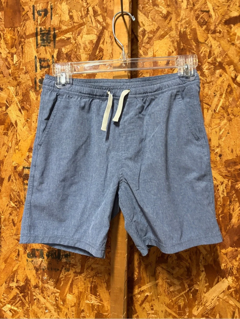 Fair Harbor Kids Swim Trunks in Heather Blue with Cream Drawstring